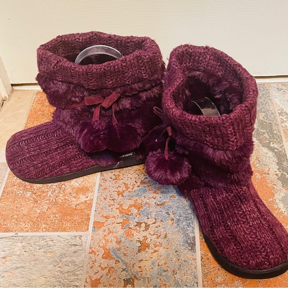 🍎New MUK LUKS! Wool Pull-On Burgundy Sweater/Fur Comfy Boots! - Picture 10 of 11